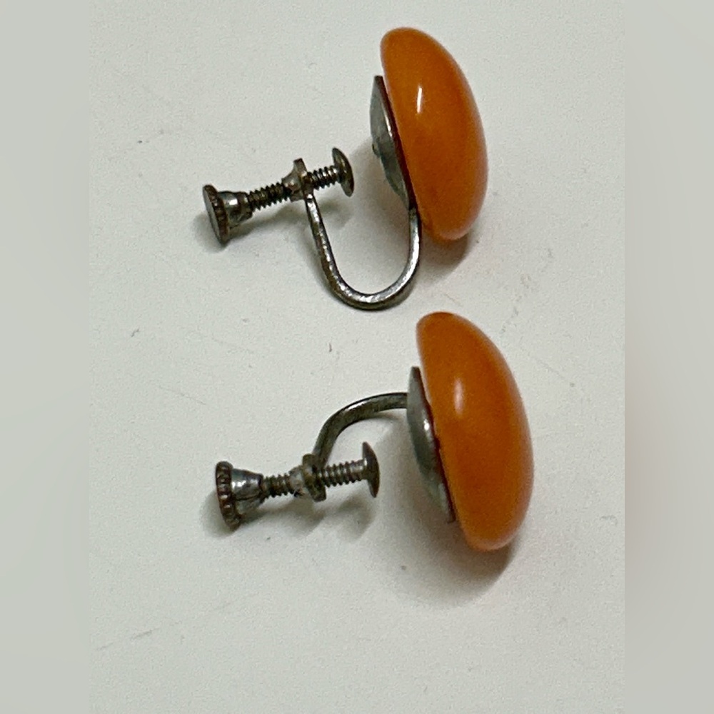 Early 20th Century Orange Bakelite Screwback Earrings